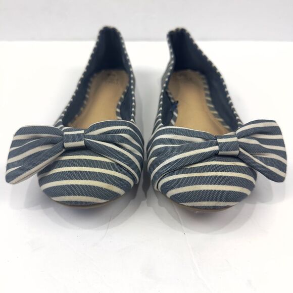 Time and Tru Womens Blue and White Striped Bow Ballet Flats Sz US 9.5/EUR 41.5 - Picture 2 of 11